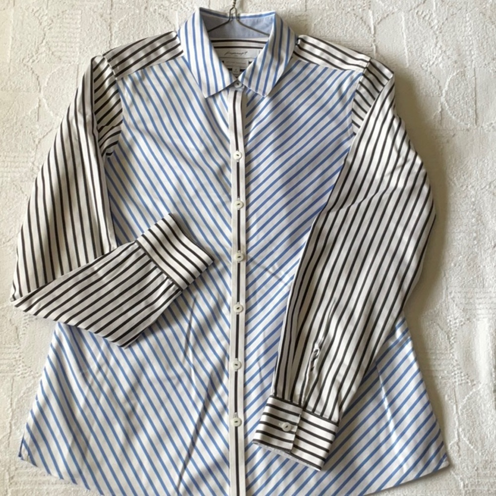 Foxcroft Heritage White with Blue and Black Stripes Shirt